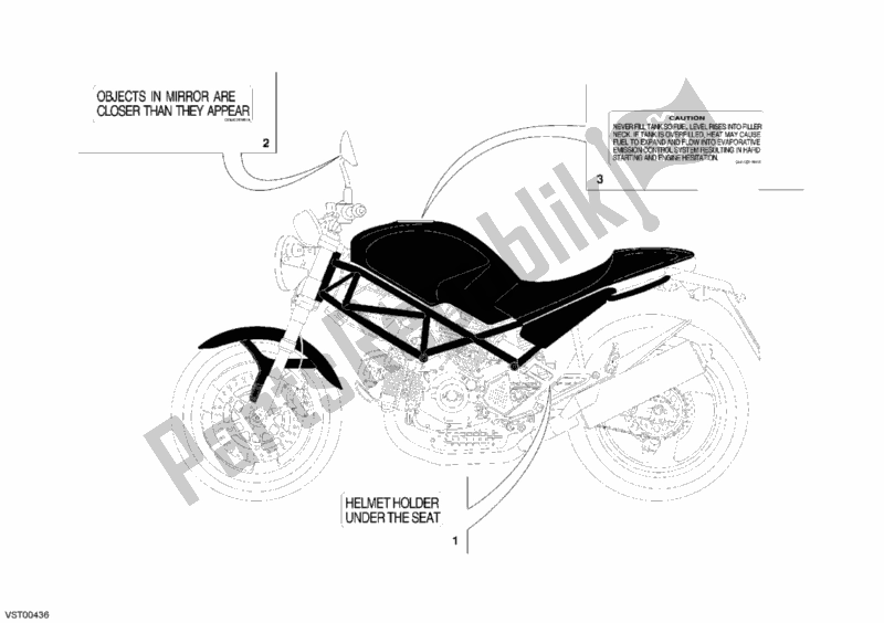 Todas las partes para Etiquetas De Advertencia Ee. De Ducati Monster 620 Dark USA 2005